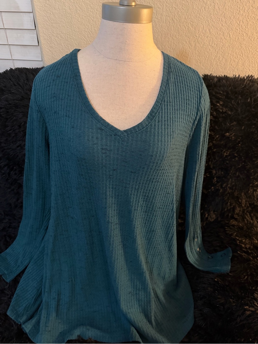 Lane Bryant Teal Ribbed V-Neck Long Sleeve Top